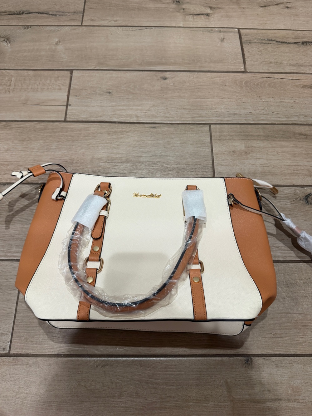 Montana West Cream and Tan Two-Tone Tote with Gold Accents
